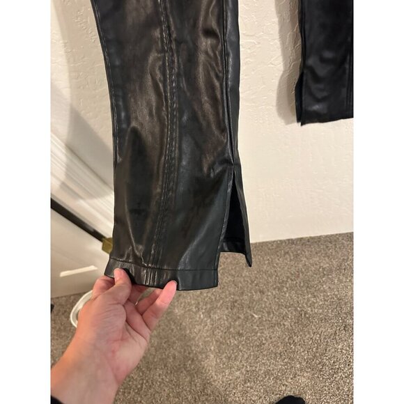 Cider High Rise Black Moto Style Faux Leather Bellbottom Slit Pants - Picture 6 of 11